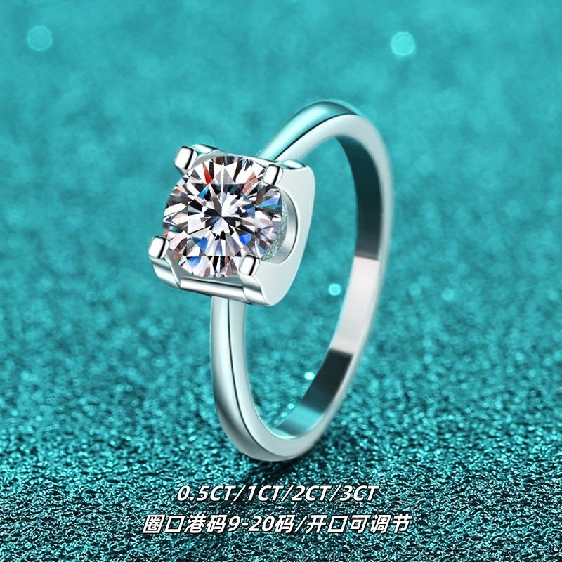925 Sterling Silver Bull'S Head Ring Classic Simple Female Gra Moissanite Platinum Plated Net Red Live Supply Manufacturers - Image 2